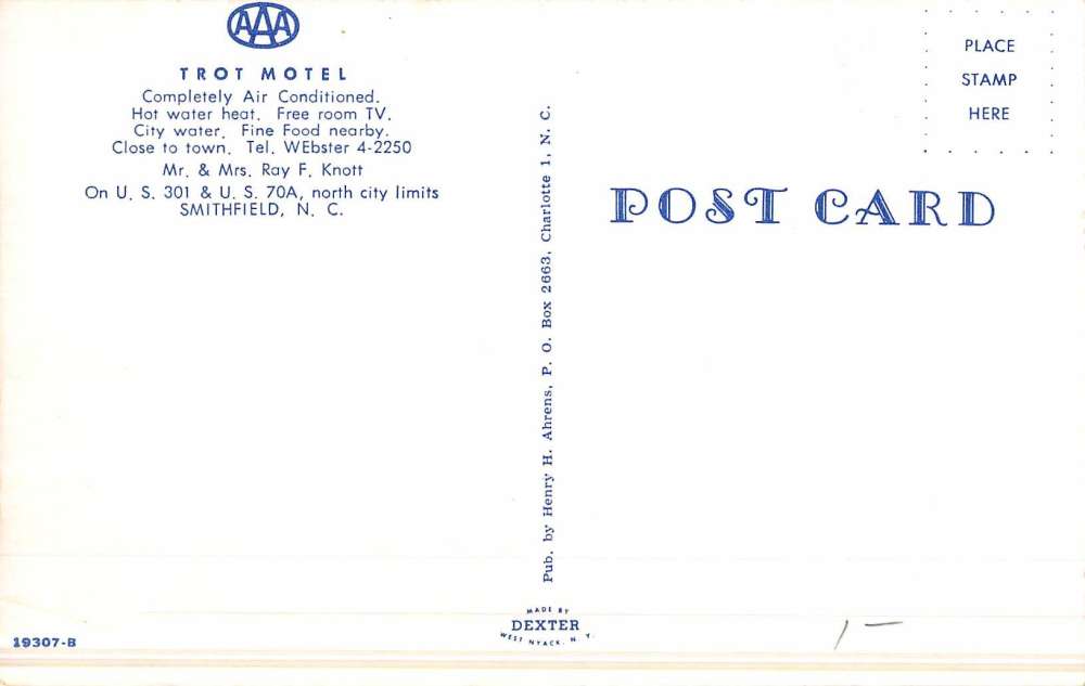 Smithfield North Carolina Trot Motel Street View Vintage Postcard K50097 - Image 2