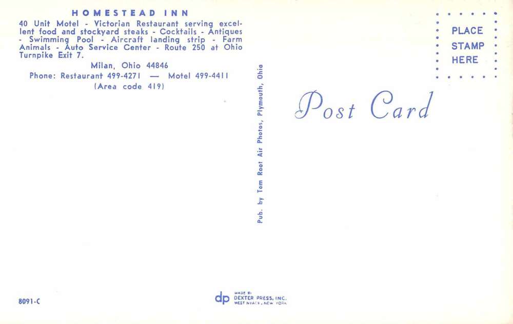 Milan Ohio Homestead Inn Vintage Postcard J61255 - Image 2