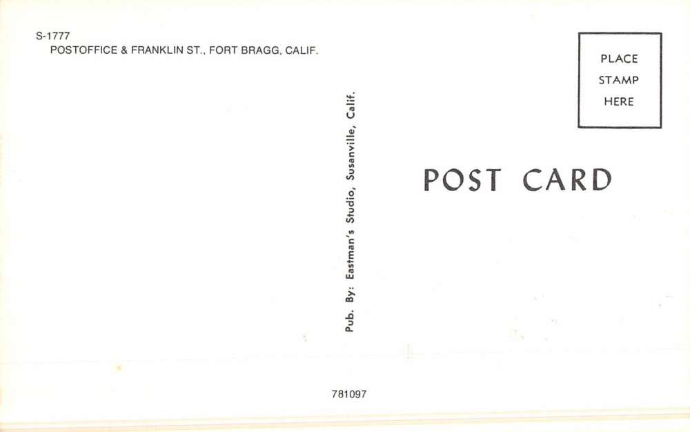Fort Bragg California Post Office Street View Vintage Postcard K51561 - Image 2