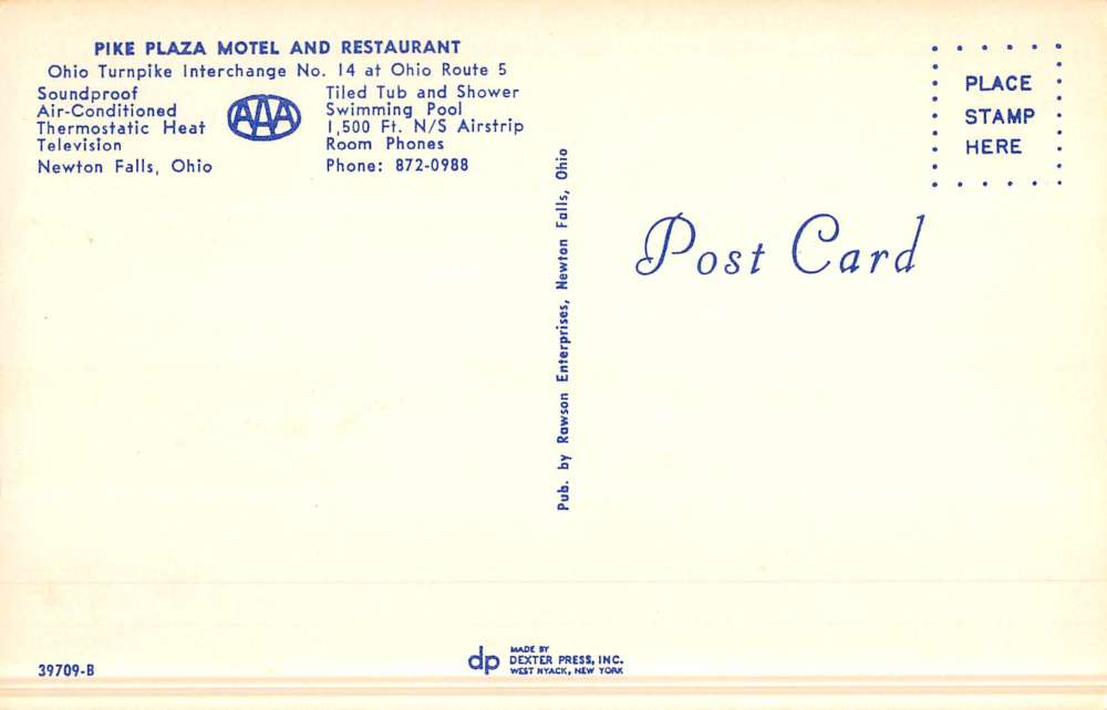 Newton Falls Ohio Pike Plaza Motel Birdseye View Vintage Postcard K51791 - Image 2