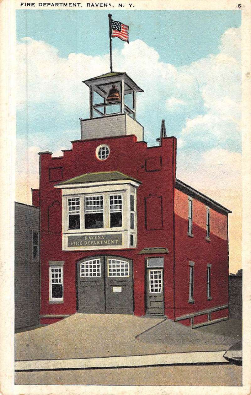 Ravena New York Fire Department Street View Antique Postcard K52088