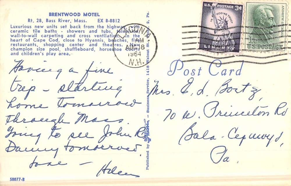 Bass River Massachusetts Brentwood Motel Street View Vintage Postcard K52973 - Image 2