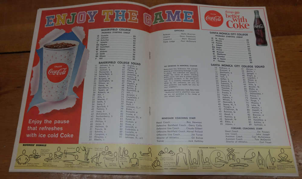 Bakersfield College vs Santa Monica City College Football 1965 Program J62335 - Image 3