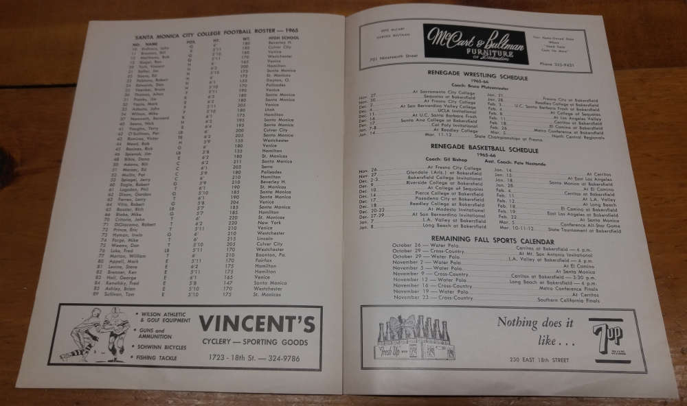 Bakersfield College vs Santa Monica City College Football 1965 Program J62335 - Image 4