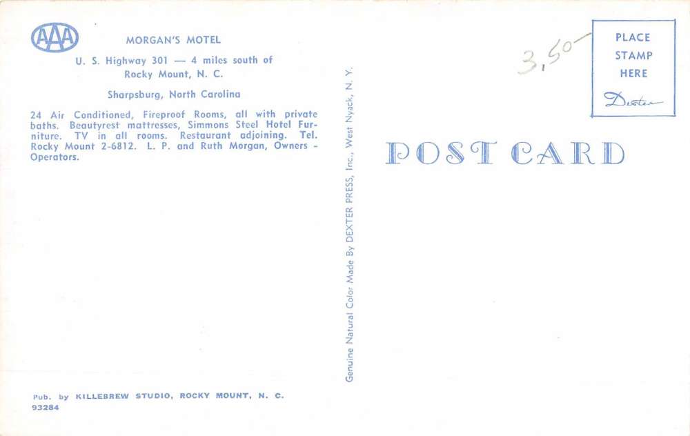 Sharpsburg North Carolina Morgans Motel Street View Vintage Postcard K54181 - Image 2