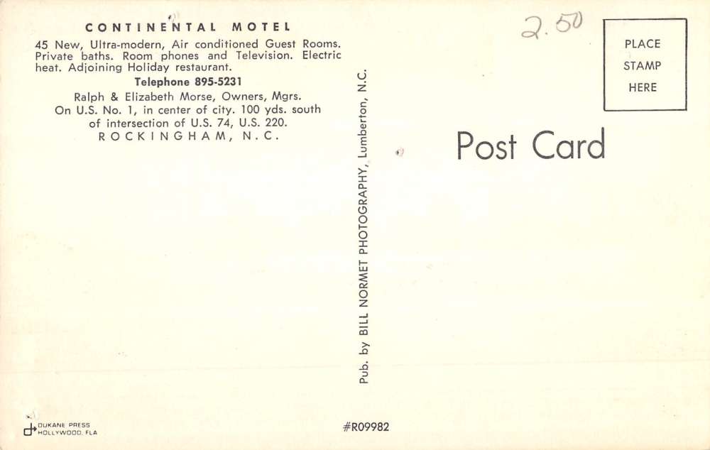 Rockingham North Carolina Continental Motel Multiview Vintage Postcard K54183 - Image 2