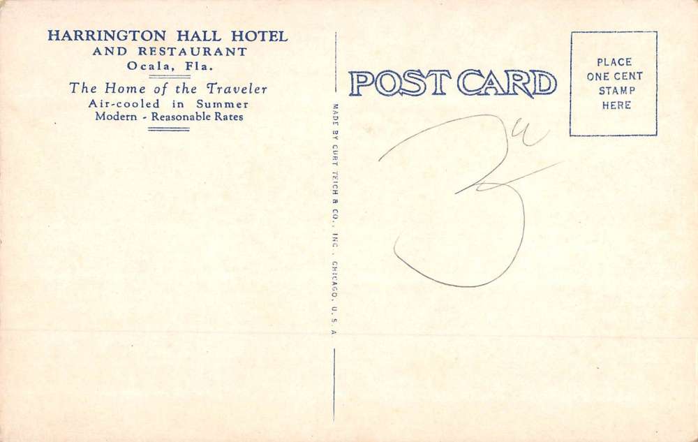 Ocala Florida Harrington Hall Hotel Street View Antique Postcard K54214 - Image 2