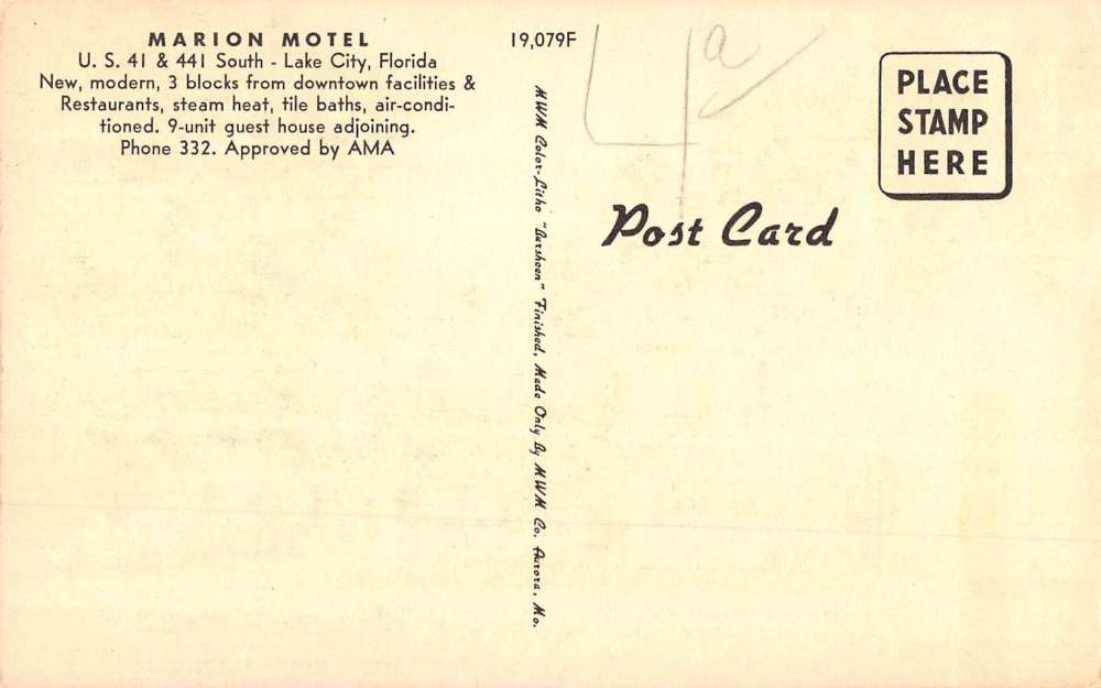 Lake City Florida Marion Motel Street View Antique Postcard K54217 - Image 2
