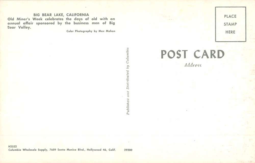 Big Bear Lake California Old Miners Celebration Vintage Postcard K54443 - Image 2