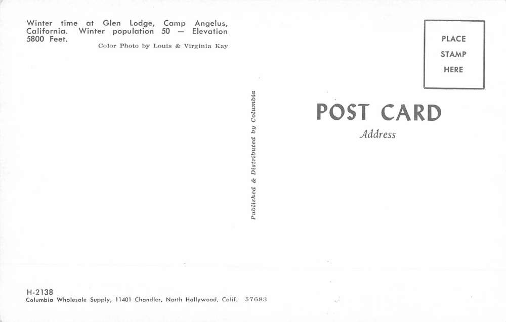 Camp Angelus California Glen Lodge Snow Scene Vintage Postcard K54470 - Image 2