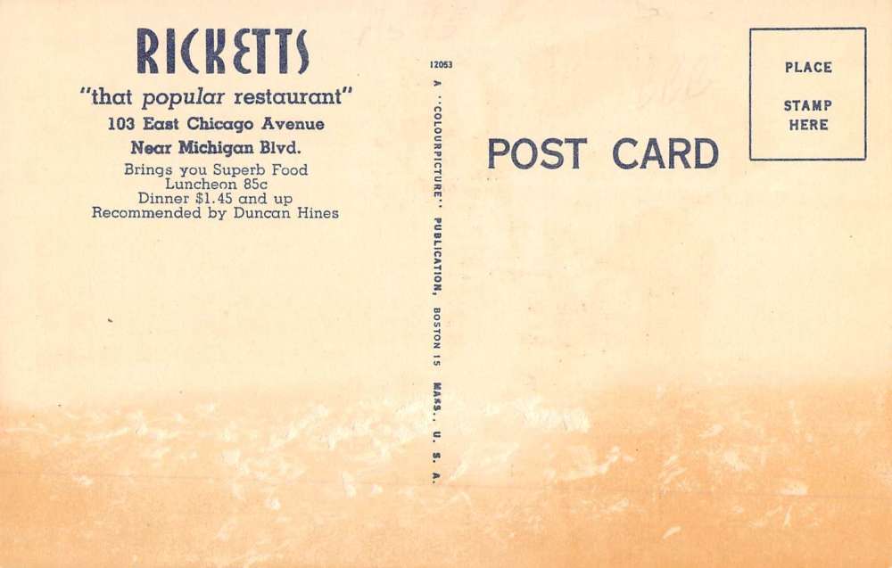 Chicago Illinois Ricketts Restaurant Street View Antique Postcard K54659 - Image 2
