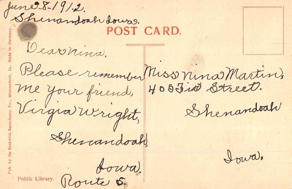 Shenandoah Iowa Historic Bldg Street View Antique Postcard K54701 - Image 2