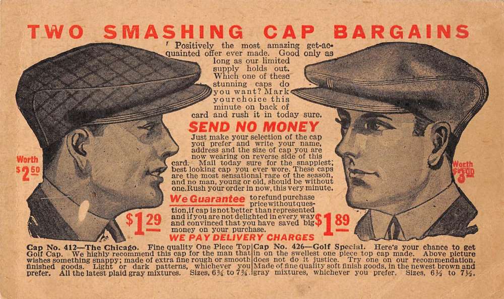 Chicago Illinois Mens Cap Bargain Advertisement Antique Postcard K54915 ...