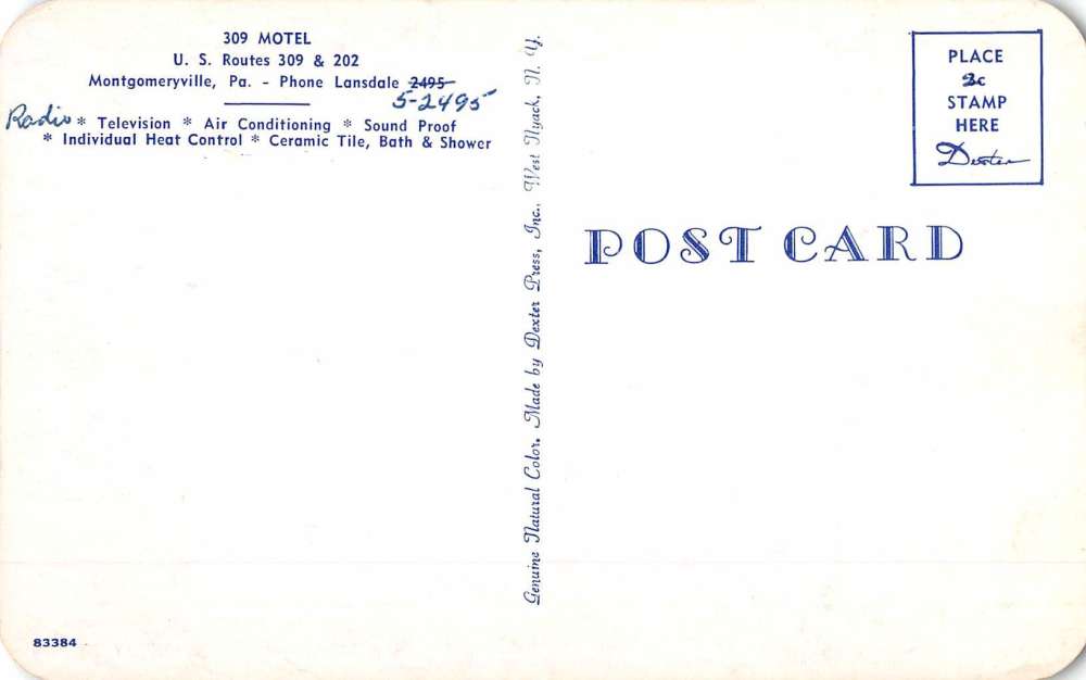 Montgomeryville Pennsylvania 309 Motel Street View Vintage Postcard K55074 - Image 2