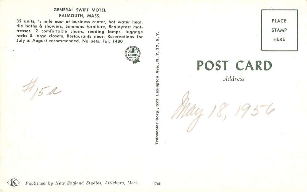 Falmouth Massachusetts General Swift Motel Multiview Vintage Postcard K55141 - Image 2