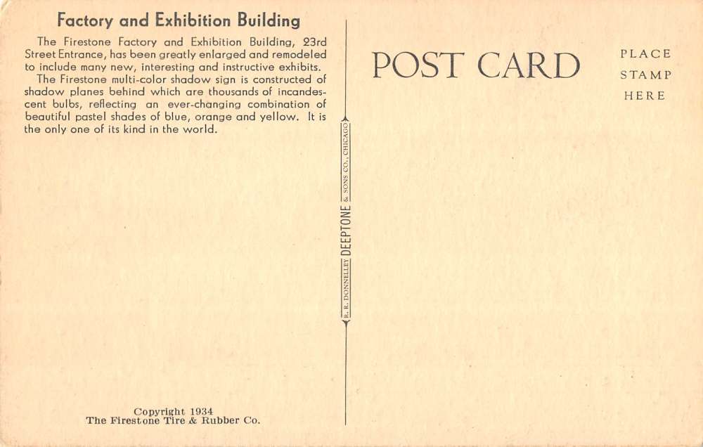 Chicago Illinois Worlds Fair Fireston Exhibit Bldg Antique Postcard K55144 - Image 2