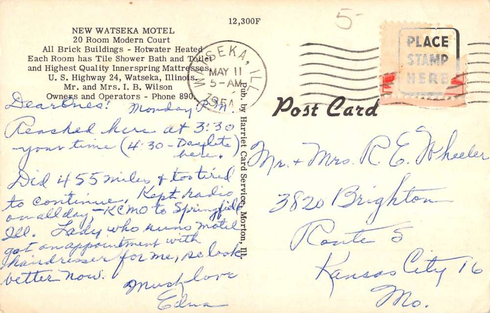 Watseka Illinois Motel Street View Vintage Postcard K55729 - Image 2