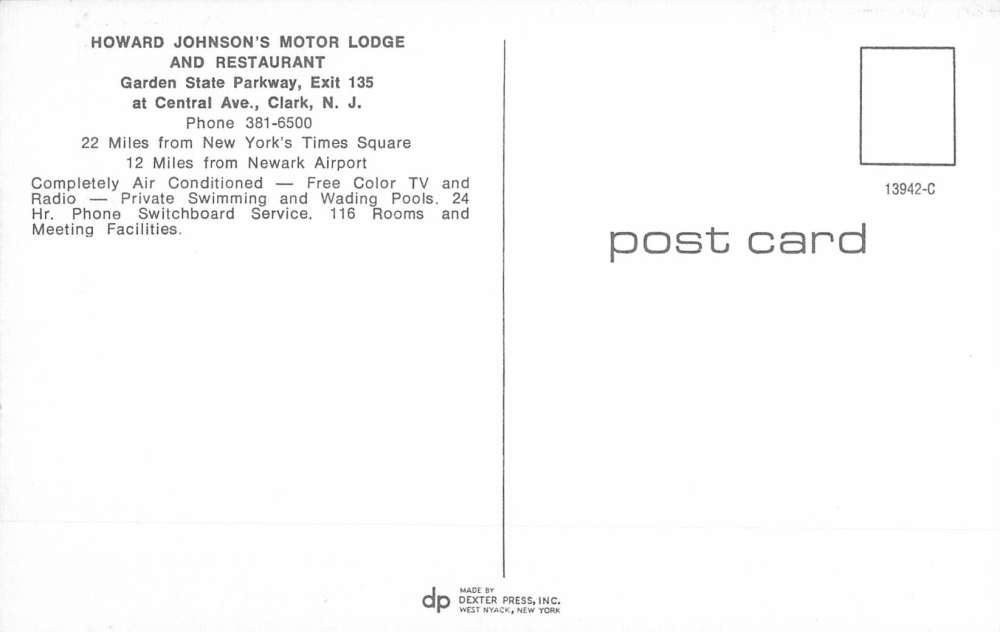 Clark New Jersey Howard Johnsons Motor Lodge Vintage Postcard K55942 - Image 2