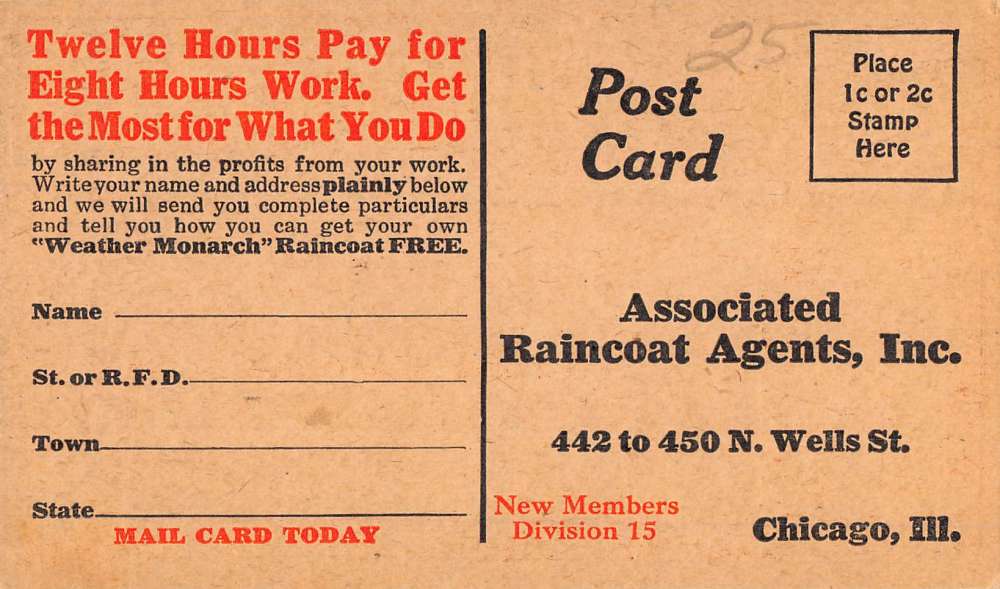 Chicago Illinois Weather Monarch Rain Coats Ad Antique Postcard K56018 - Image 2