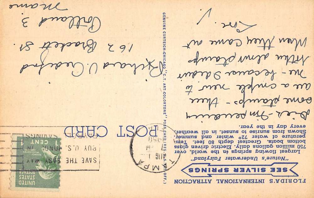 Silver Springs Florida Large Letter Linen Antique Postcard K56297 - Image 2