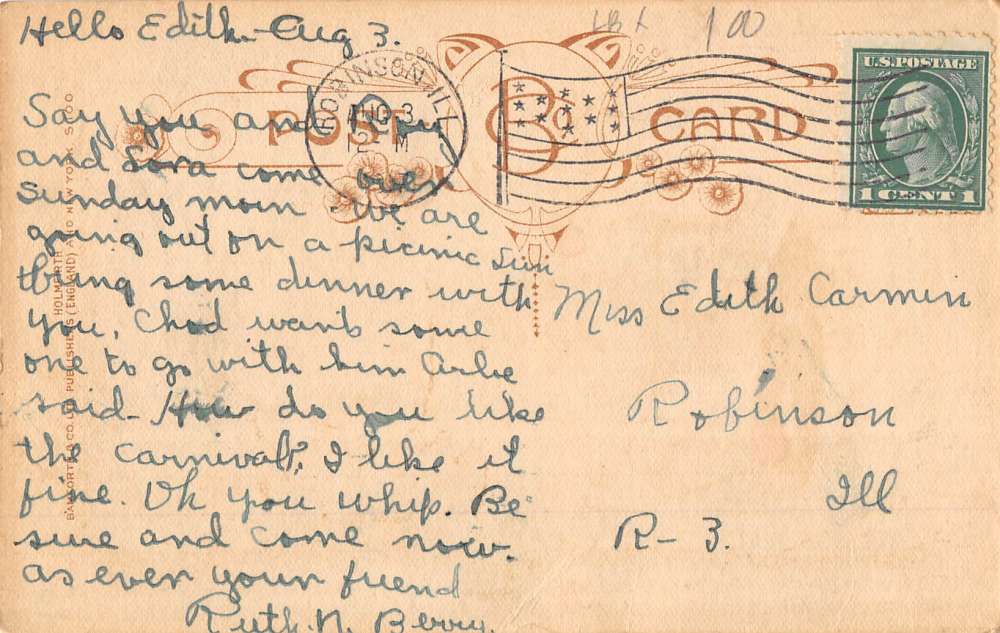 Robinson Illinois Cartoon Couple Post Office Antique Postcard K56305 - Image 2