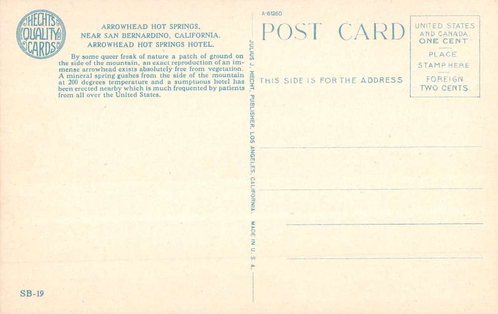 San Bernardino California Arrowhead Hot Springs Antique Postcard K56441 - Image 2