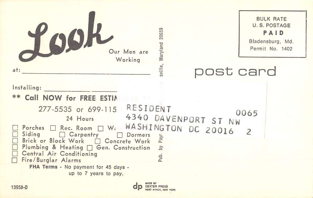 Bladensburg Maryland Grant Construction Corp Vintage Postcard K56554 - Image 2