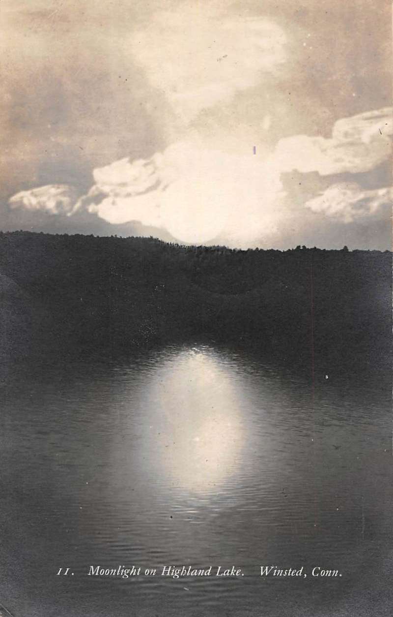 Winsted Connecticut Moonlight Highland Lake Real Photo Antique Postcard