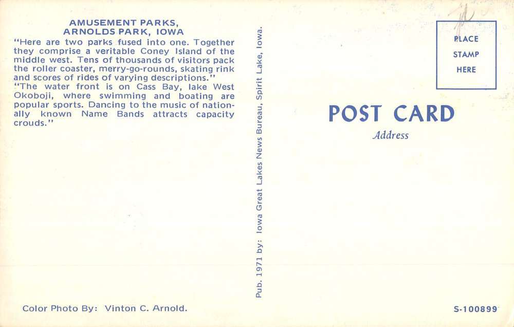 Arnolds Park Iowa Amusement Parks Waterfront Vintage Postcard K57547 - Image 2