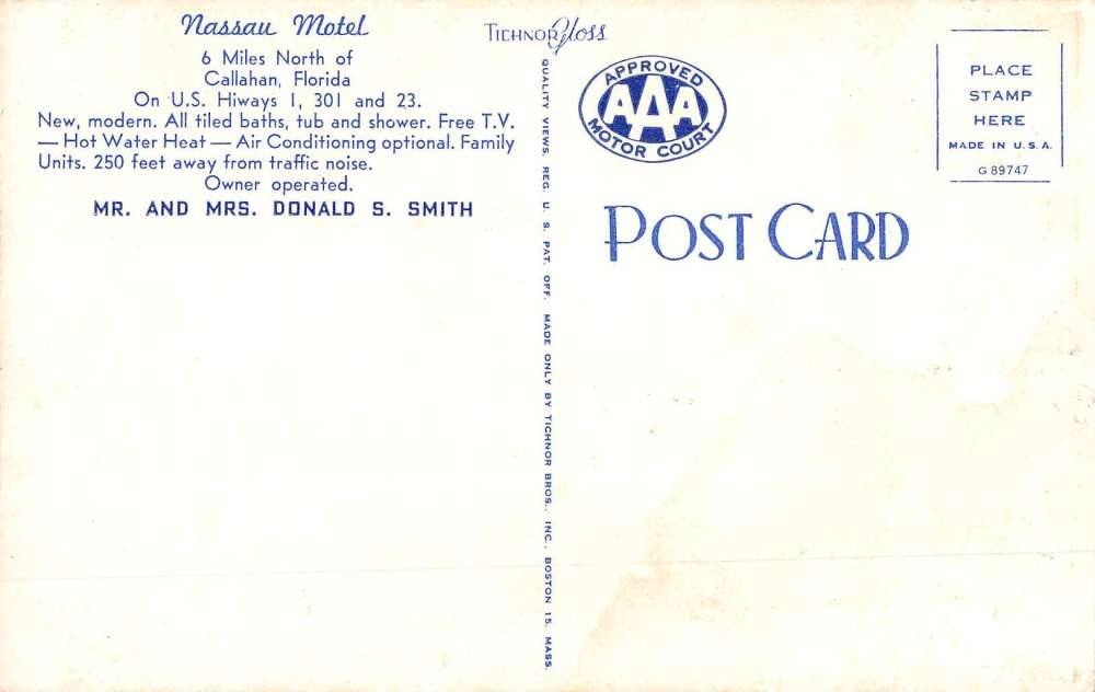 Callahan Florida Nassau Motel Street View Antique Postcard K58472 - Image 2