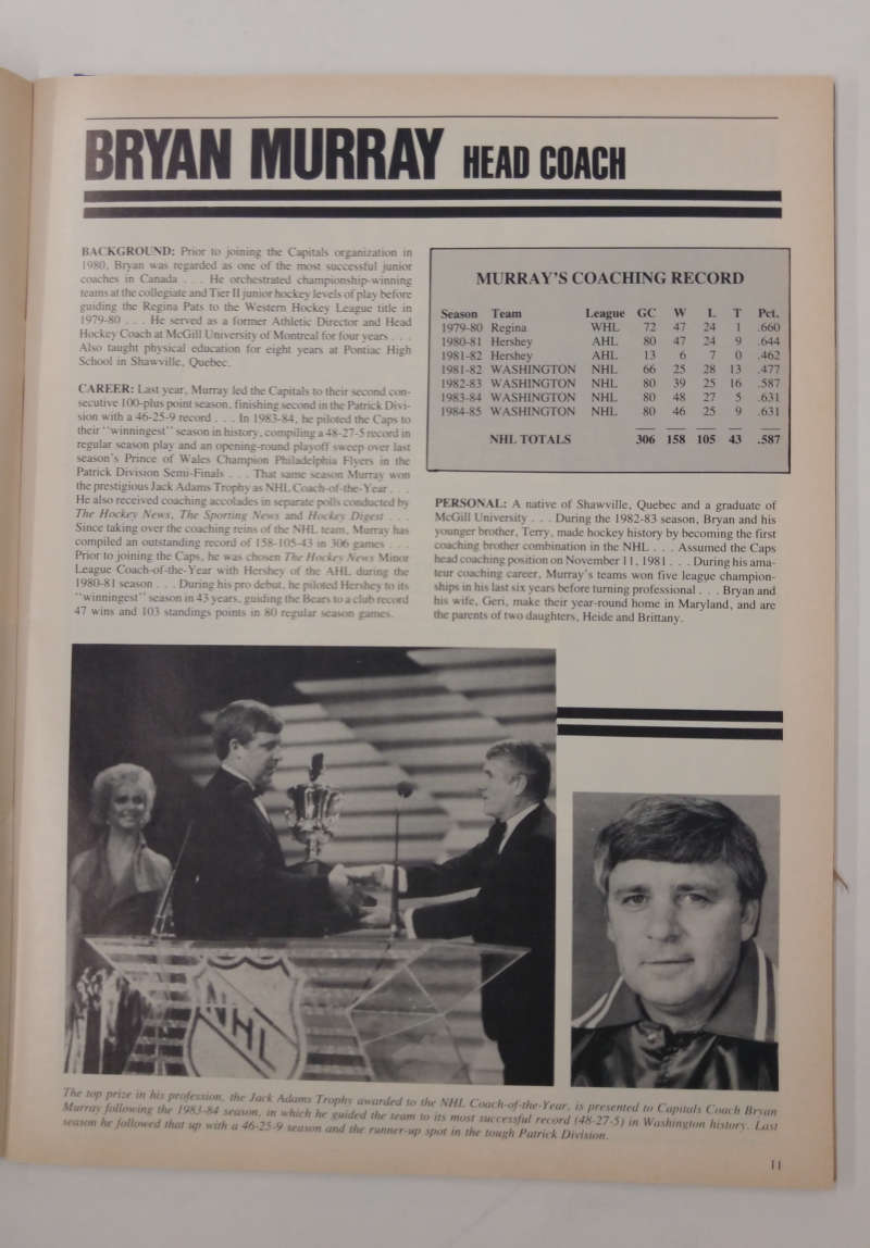 Capitals vs Detroit Red Wings Stevens Langway Yzerman Hockey 1985 Program  J64790 - Mary L. Martin Ltd. Postcards