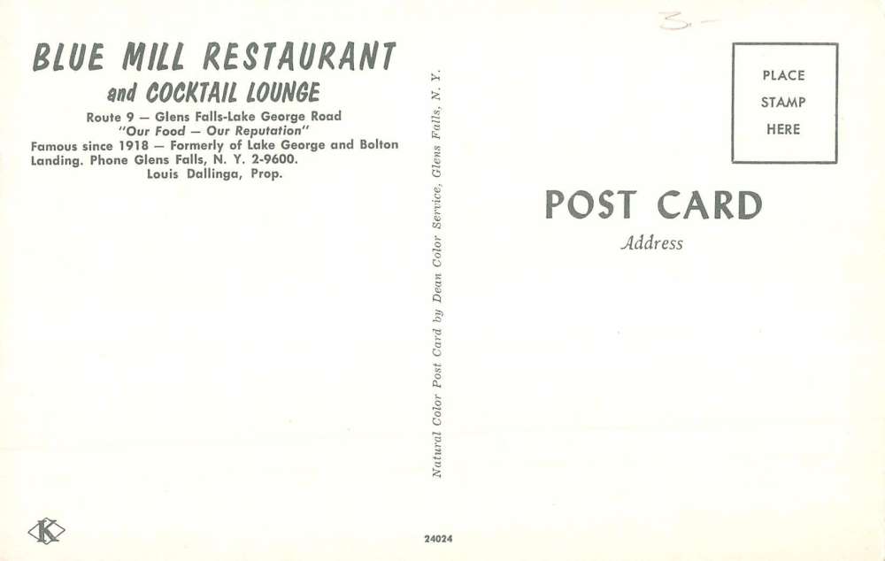 Glen Falls New York Blue Mill Restaurant Street View Vintage Postcard K59292 - Image 2