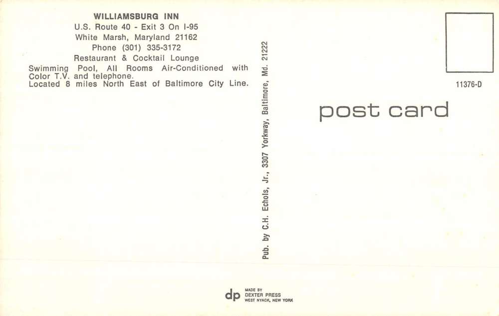 White Marsh Maryland Williamsburg Inn Multiview Vintage Postcard K59822 - Image 2