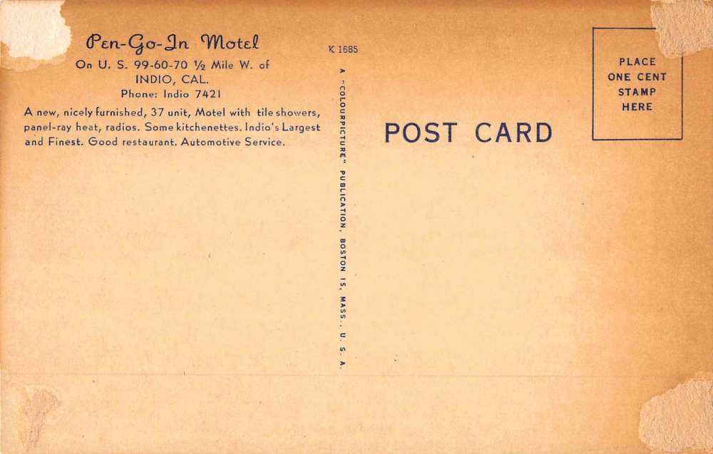 Indio California Pen Go In Motel Street View Antique Postcard K60081 - Image 2