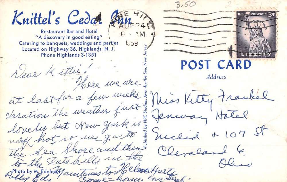 Highlands New Jersey Knittels Cedar Inn Interior Vintage Postcard K60213 - Image 2