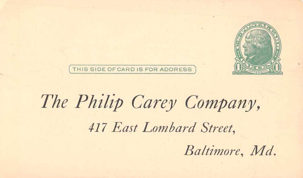 Baltimore Maryland Philip Carey Service Card Antique Postcard J65105 - Image 2