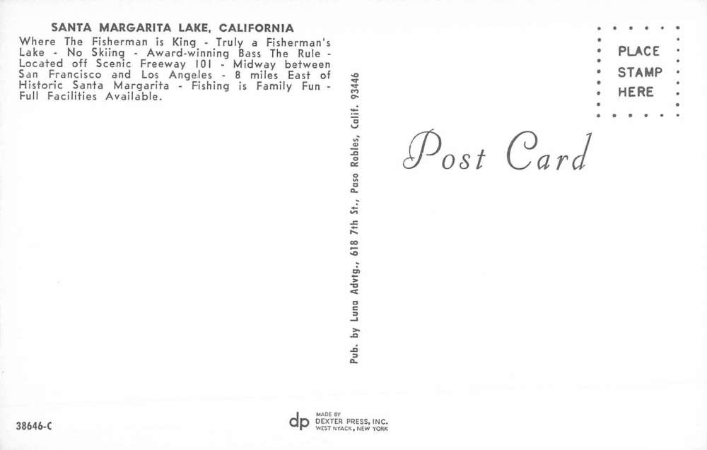 Santa Margarita Lake California Waterfront Vintage Postcard K60828 - Image 2