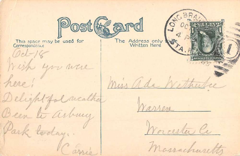 Asbury Park New Jersey Post Office Street View Antique Postcard K61581 - Image 2