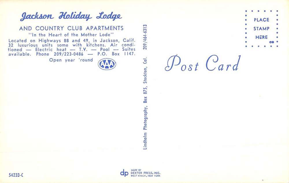 Jackson California Holiday Lodge Multiview Vintage Postcard K61709 - Image 2