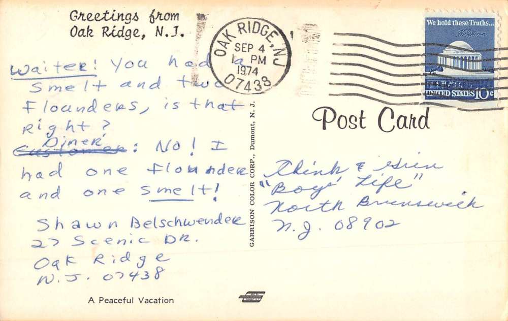 Oak Ridge New Jersey Row Boats Waterfront Vintage Postcard K61744 - Image 2