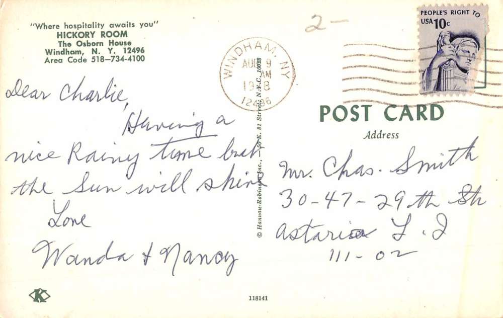 Windham New York Osborn House Hickory Room Vintage Postcard K61768 - Image 2