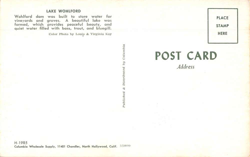 Escondido California Lake Wohlford Waterfront Vintage Postcard K61802 - Image 2