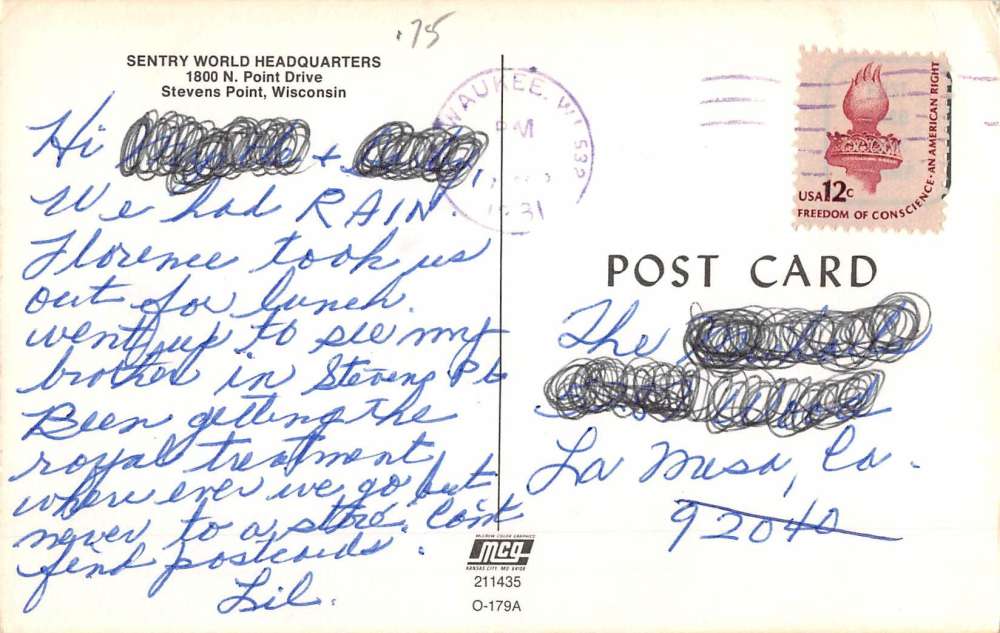 Stevens Point Wisconsin Sentry World Headquarters Vintage Postcard K62601 - Image 2