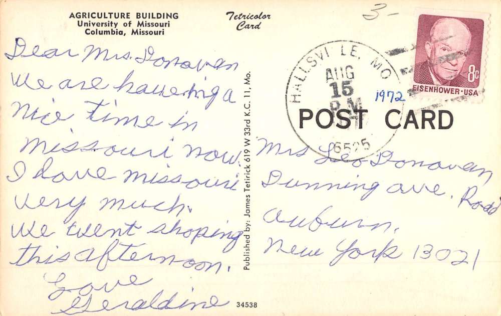 Columbia Missouri University Agriculture Bldg Vintage Postcard K62622 - Image 2
