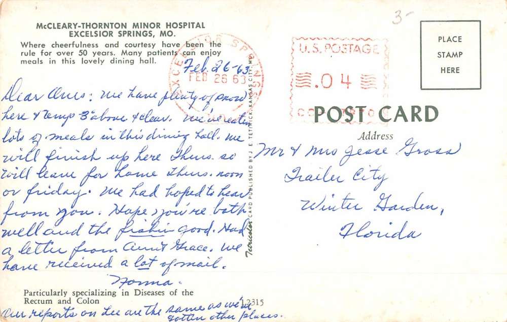 Excelsior Springs Missouri Minor Hospital Interior Vintage Postcard K62625 - Image 2