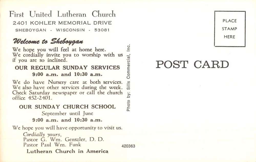 Sheboygan Wisconsin First United Lutheran Church Antique Postcard K62653 - Image 2