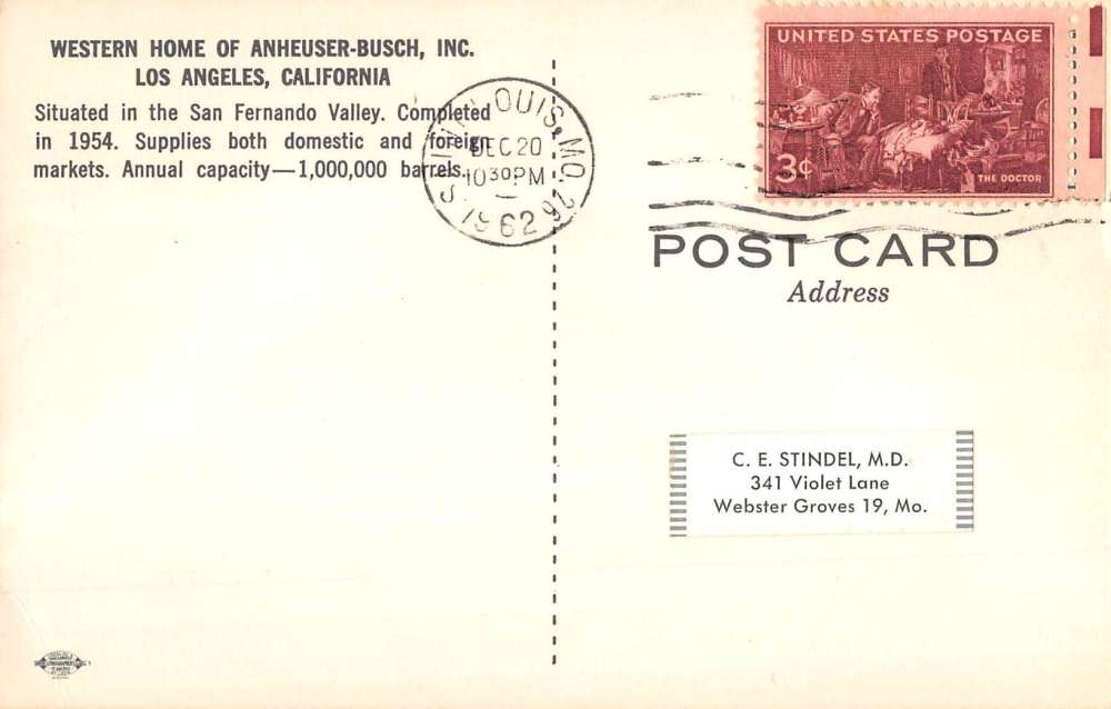 Los Angeles California Anheuser Busch Birdseye View Vintage Postcard K62738 - Image 2