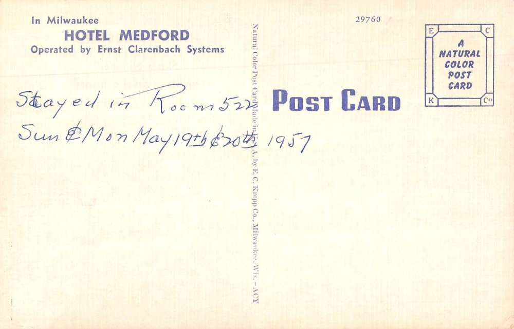 Milwaukee Wisconsin Hotel Medford Multiview Antique Postcard K63098 - Image 2