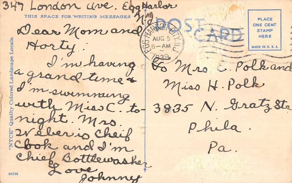 Egg Harbor City New Jersey River Near Green Bank Linen Antique Postcard K63436 - Image 2