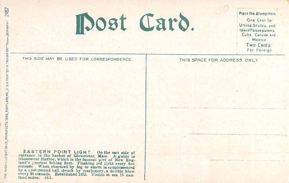 Cape Ann Massachusetts Eastern Point Light House Antique Postcard K63564 - Image 2